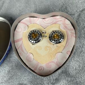 Vtg Brighton Temple Round Clip On Earrings In Box  Round Button Style Heart